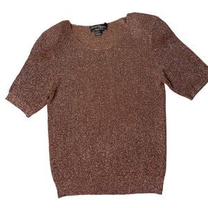 Vintage 90s Rose Gold Metallic Sweater Christine Phillipe Knit Short Sleeve